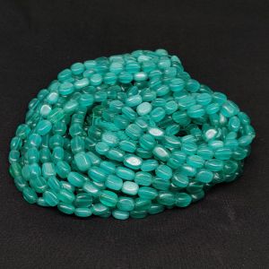 Monolisa (Imitation Cats Eye) Flat Oval Beads, 9x6mm, Dark Sea Green