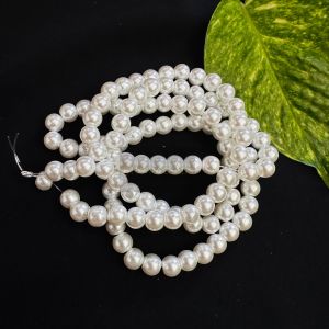 Glass Pearl Beads, 8mm, Round, White