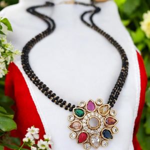 CZ Stone Antique Pendant Mangalsutra Set, Multicolor