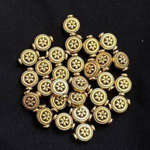 Antique Gold Beads, 6mm ,Round Flower Shape Sold by 25 gms 