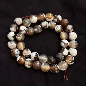 Agate Beads, double colour, 10mm round, Brown, white 