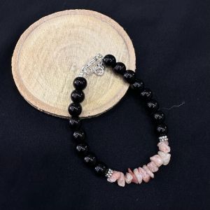 Glass Beads With (Rose Quartz) Gemstone Chip Bracelet