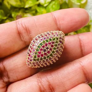 CZ Bead : Ruby And Green And White Stones, Diamond Shape