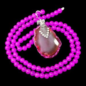 Combo of Agate slice pendant with Glass beads
