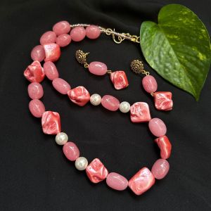 Mother Of Pearls With Pink Quartz Beads