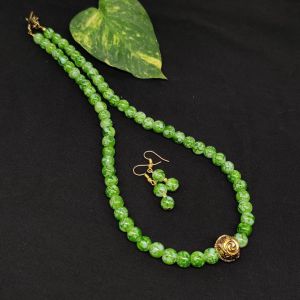 Printed Glass Beads Necklace, Green