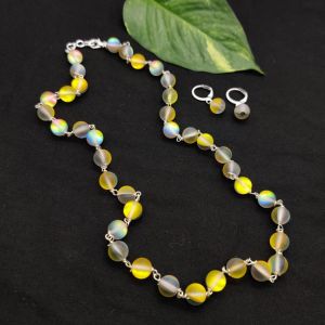 Natural Gemstone (Mustard Yellow Aura Quartz) Necklace