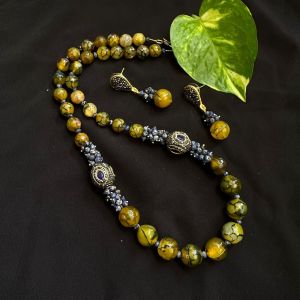 Onyx Necklace With Victorian Spacers, Yellow And Black