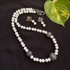 White Crystal Necklace With German Silver Spacers