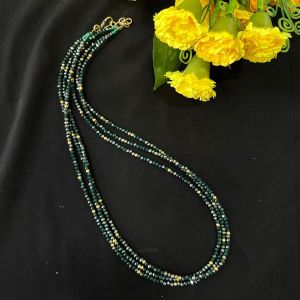 3 Layer Crystal Necklace With Hook, Dark Green