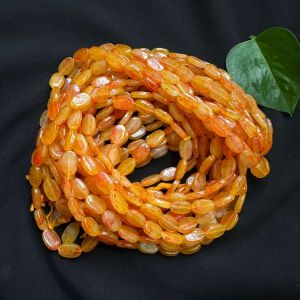 Printed Oval Glass Beads, Orange