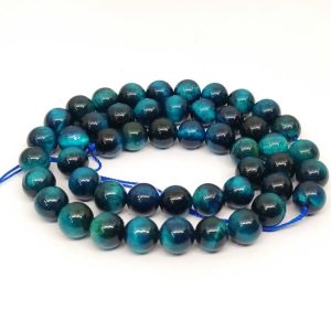 Natural Gemstone Beads, Tiger Eye (Dyed), 8mm Round, Peacock Blue