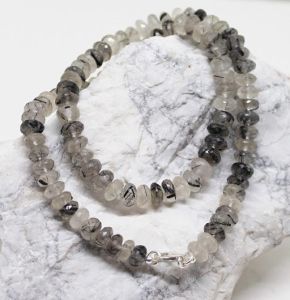 Natural Gemstone Beads, Black Rutile Faceted Rondelle Beads