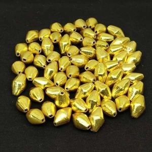 Brushed Beads, Dholki Shape (Small), Gold Color, Pack Of 50 Pcs