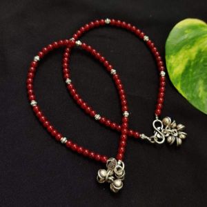 Glass Beads Anklet, Maroon