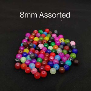 Glass Beads, 8mm, Assorted, Pack Of 100 Gms