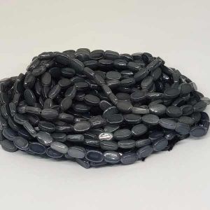 Flat Oval Glass Beads, Grey