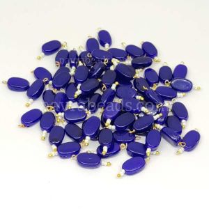 Flat Oval Glass Beads Loreals, Royal Blue, Pack Of 50 Pcs