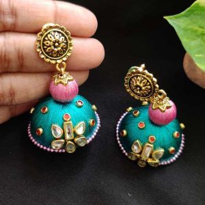 Silk thread jewellery on sale jhumkas