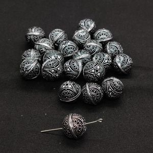 Oxidised Silver Hollow Beads, Round, Pack Of 6 Pcs