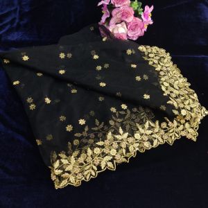 Dupatta/Shawl/Half saree - Cut work embroidery - Black