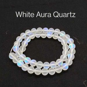 Natural Gemstone Beads, 8mm Round, White Aura Quartz