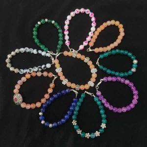 Printed Glass Beads Bracelet, Assorted, Pack Of 10 Pcs