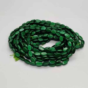 Flat Oval Glass Beads, Pearlish Metallic Finish, Dark Green