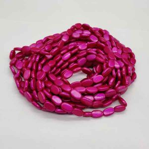 Flat Oval Glass Beads, Pearlish Metallic Finish, Magenta