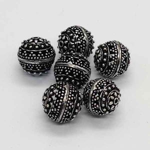 Oxidised Silver Hollow Beads, (Dotted) Round Shape, Pack Of 6 Pcs