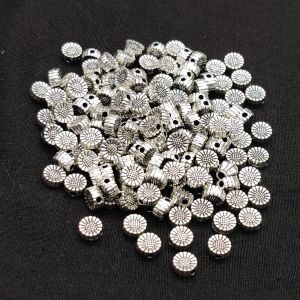 Antique Silver Spacer Beads, (Sunflower) Shape, 5x3mm, Pack Of 25 Grams