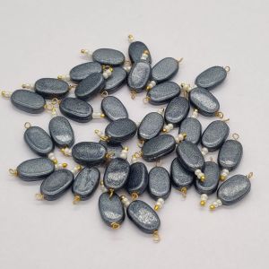 Flat Oval Glass (Pearlish Metallic) Beads Loreals, Grey, Pack Of 50 Pcs