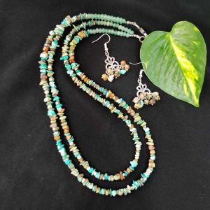 2 Layer Gemstone Chip (Turquoise) Necklace With Earring