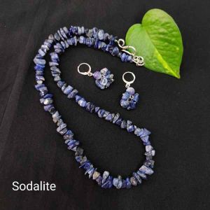 Gemstone Stone Chip (Sodalite) Necklace With Earrings