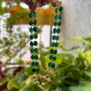 2 Layer Quartz Necklace With Antique Gold Beads, Dark Green