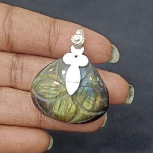 Carved Labradorite Pendant, Teardrop