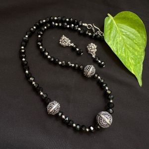 Black Crystal Necklace With German Silver Spacers