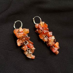 Gemstone Chip Grape Earrings, Red Carnelian