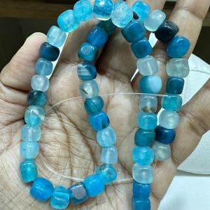 Natural Square Agate Beads, 8mm, Peacock Blue Shade