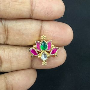 Jadau Pendant/Connector, (Lotus), Pink And Green