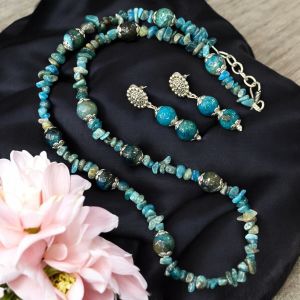 Apatite chip necklace with earrings                                                                                                                