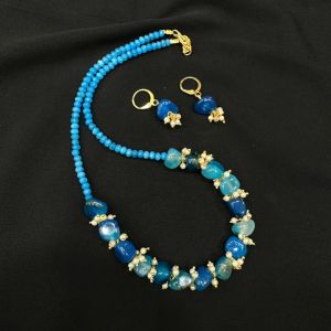 Agate Nugget Necklace with Pearl L’Oréal’s, Blue