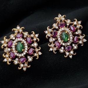 Cz Stone Flower Earrings, Pink