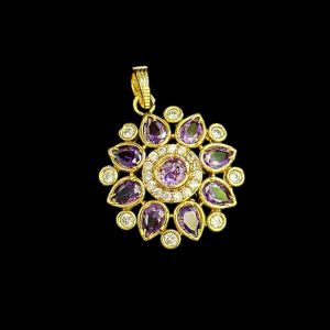 Cz Stone Antique Pendant, Purple