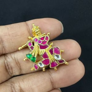 Jadau Krishna Pendant, Pink And Green