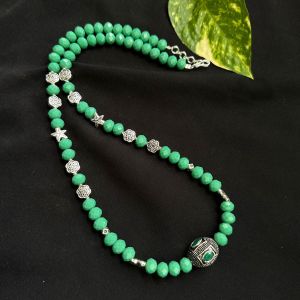 Sea Green Crystal Necklace With Silver Spacers