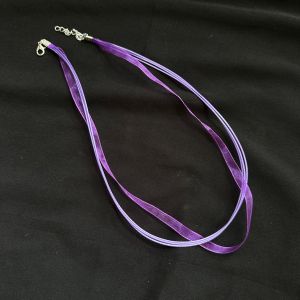 Organza Ribbon Cord, lobster clasp, with 5cm extender chain,Purple