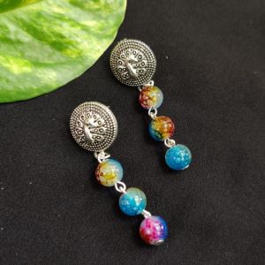 (Multicolor) Printed Glass Beads Earrings