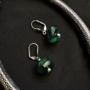 Agate Rondelle Earrings, Dark Green