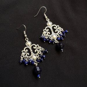 Dangles With Semi Precious Beads, Dark Blue
